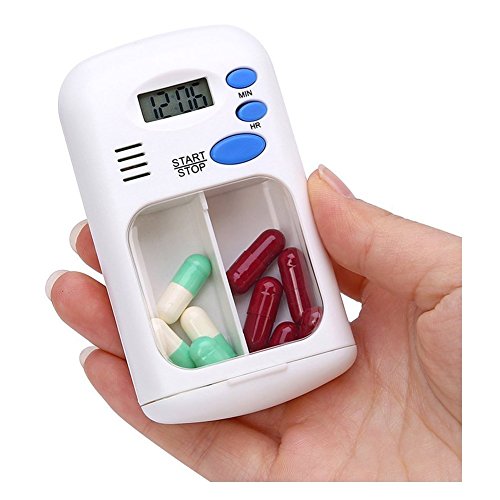 TOOGOO(R) Portable Daily Pill Case Box Storage System 2 Compartment Pillbox & Alarm Clock Elderly Pills Tablet Holder Organizer for Medicine Tablets Vitamins Supplements
