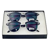 MJ EYEWEAR Vintage Inspired Classic Half Frame Horned Rim Retro Classic Sunglasses (1 Black/Silver 1 Black/Gunmetal, Black)
