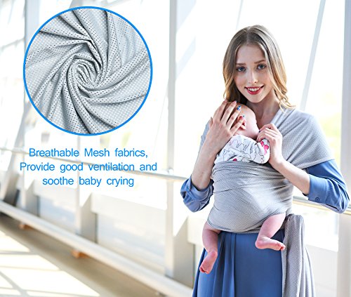 Baby Wrap Carrier - Lightweight Stretchy Breathable Baby Wraps With Bibs And Teethers - Baby Sling - Infant Carrier-Baby Shower Gift (Gray white)