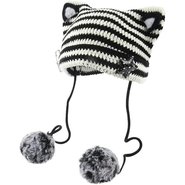 Amazon.com: Cat Ear Crochet Beanie Y2K Gyaru Stars Decor  display picture 2