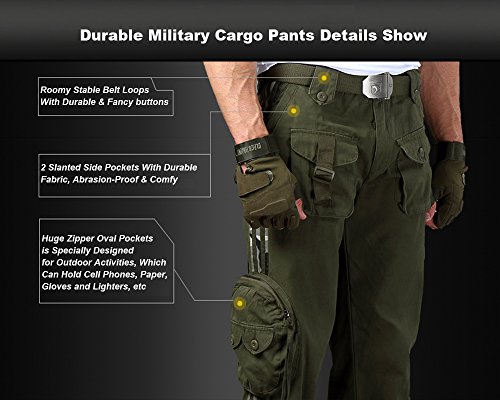 EKLENTSON Mens Camo Pants Zipper Pockets Hunting Tactical Combat Pants Woodland Loose Fit