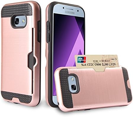 Samsung Galaxy A3 2017 Case,Dual Layer Hybrid Shock Protection Phone Case Cover with Card Slot for Galaxy A3 (Rose gold-black)
