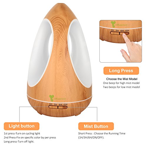Diffuserlove Diffuser 550ML Three-sided Lamps Essential Oil Diffuser Ultrasonic Cool Mist Humidifier, 7 Color LED Lights, Waterless Auto Shut-off for Home Baby Room Office Yoga Kitchen