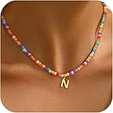 Decholly Colorful Initial Necklaces for Girls Women - Cute Beaded Choker Initial Necklace Teen Girl Gifts Trendy Stuff, Bohemian Letter Necklace Personalized Gifts for Girls Women Jewelry
