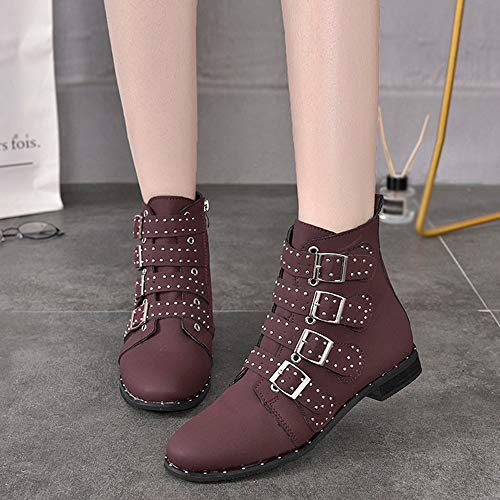 TnaIolral Women Ankle Short Booties Solid Color Suede Martin Zipper Shoes (US:8.5, Purple) - Thumbnail 4