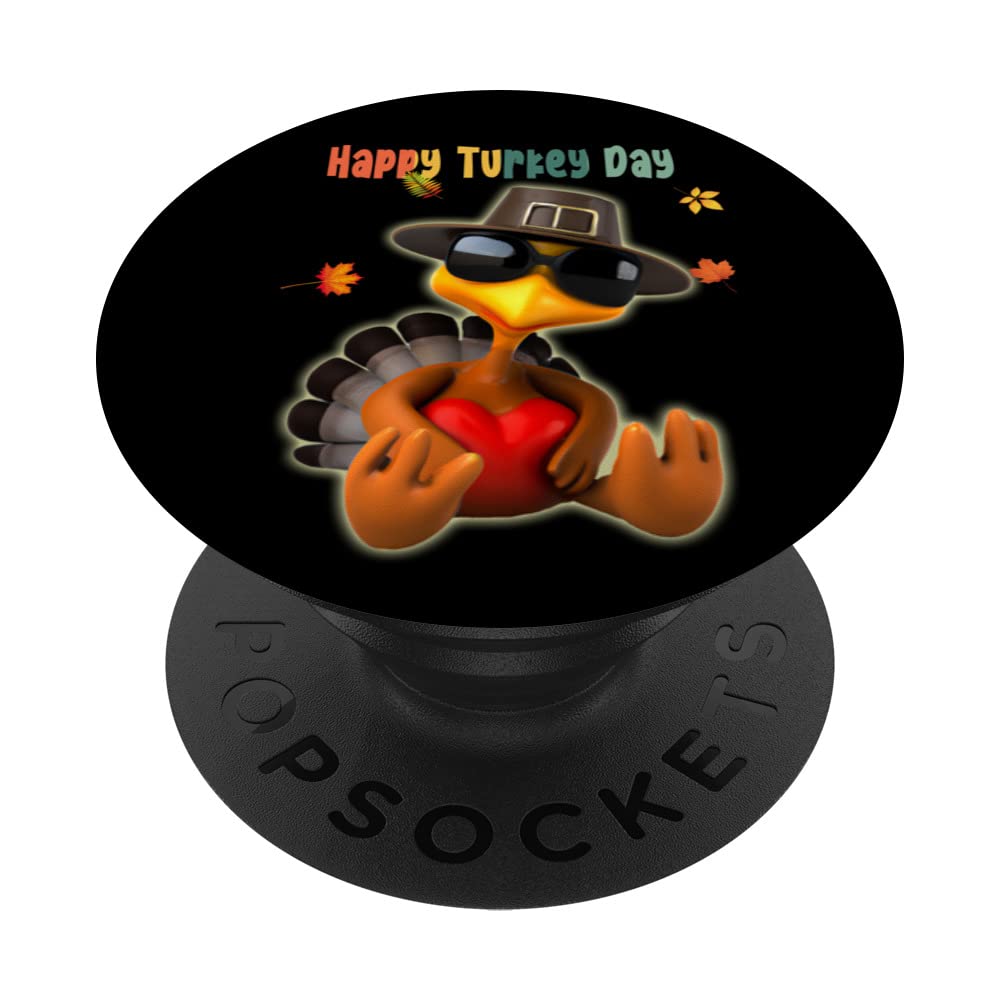 Turkey Pilgrim Hat Sunglasses Heart Foliage Happy Turkey Day PopSockets Swappable PopGrip