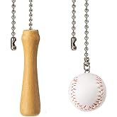 Baseball and Baseball Bats Ceiling Fan Pull Chain Ornaments Extender，with 12" Silver Bead Chain Fan Pulls