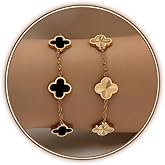 CORSMGSE 18K Gold Plated Clover Lucky Bracelet for Women Gold White Black Pink Green Red Blue Adjustable Double Sided Flower Four Leaf Link Bracelets Trendy Jewelry Gifts for Women Men