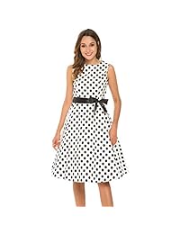 Genshuo - Vestido de verano para mujer, estilo vintage, informal, con lazo