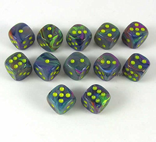Festive Rio with Yellow Pips 12mm D6 Dice Pack of 12 WCX27849E12 Wondertrail