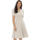 Allegra K Peter Pan Collar Dress for Women's Work Puff Sleeve Vintage Dresses