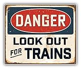 Danger Look Out For Trains Vintage Metal Sign Art Decor Bumper Sticker 5'' x 4''