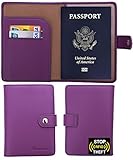 Travelambo RFID Blocking Genuine Leather Passport Holder Wallet Cover Case Wing Pocket (Purple)