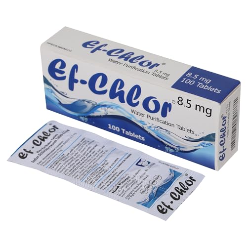 Ef-Chlor 8.5 mg Water Purification Tablets (100 Tablets) – Compact, Fast-Acting, and Reliable Solution for Safe Drinking Water in Emergencies, Travel, Hiking, Camping, and Outdoor Adventures