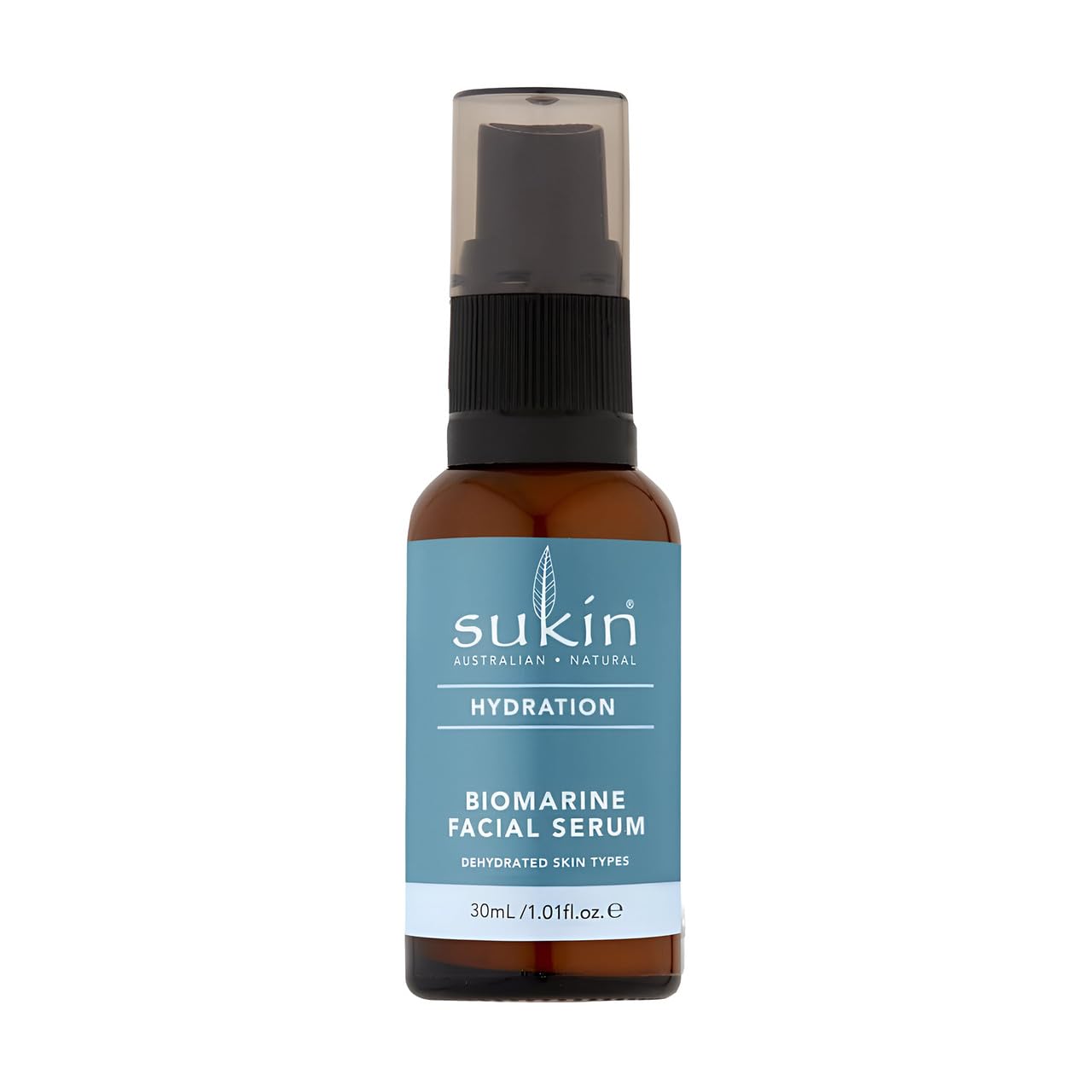 Sukin Hydration Biomarine Facial Serum 30ml - with Hyaluronic Acid & Bio-Marine Sea Algae; cruelty free & vegan friendly - provides intensive moisture and plumps skin.