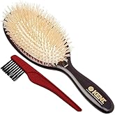 Kent CSGM 7.75" Classic Shine Medium Oval Cushion Straightening Brush and Hair Detangler - Soft White Boar Bristle Hair Brush - Shine Hair Brush and Scalp Scrubber for Mid-Length Fine or Thinning Hair
