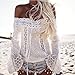 Malltop Women Plus Size Summer Beach Sunproof Top Lace Hollow Off Shoulder Flare Sleeve Blouse