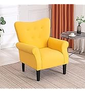 Mellcom Mid Century Wingback Arm Chair,Modern Upholstered Fabric High Back Accent Chair with Wood...