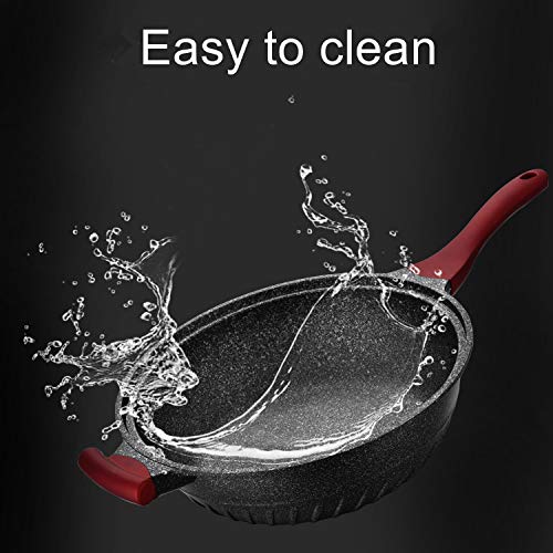 Chinese Wok Nonstick Die-casting Aluminum Dishwasher Safe Scratch Resistant PFOA Free Induction Woks And Stir Fry Pans with Glass Lid 12.6Inch, 5.9L - Black