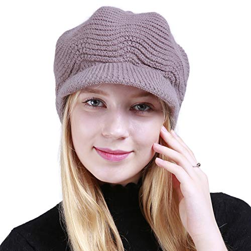 Women's Winter Hat Slouchy Cable Knit Visor Crochet Beanie Hats Warm