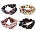 DRESHOW 4 Pack Headbands Vintage Elastic Printed Head Wrap Stretchy Moisture Hairband Twisted Cute Hair Accessories, Black, Navy, Pink, Yellow, One Size