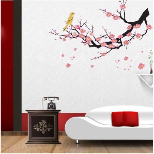 Wallmates Home Decorative Mural Decal Art Vinyl Wall Sticker Yellow Bird Peach Flower Tree Wallpaper