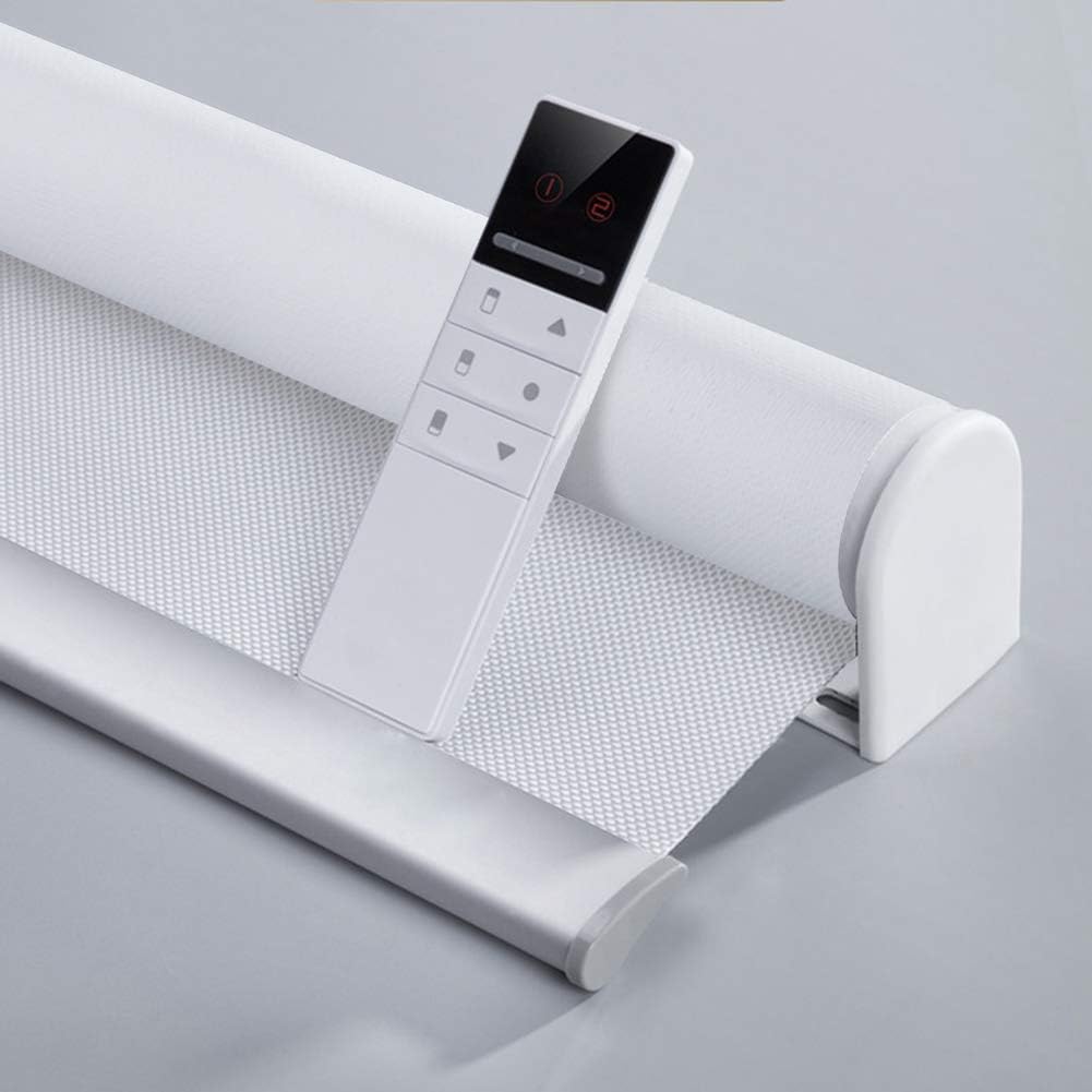 Motorized Blinds with Remote (23-95 inches) Window Roller Shade Wireless Rechargeable Motor Popular Sunshine Fabric for Office and Home Customize Size (Full Blackout White)