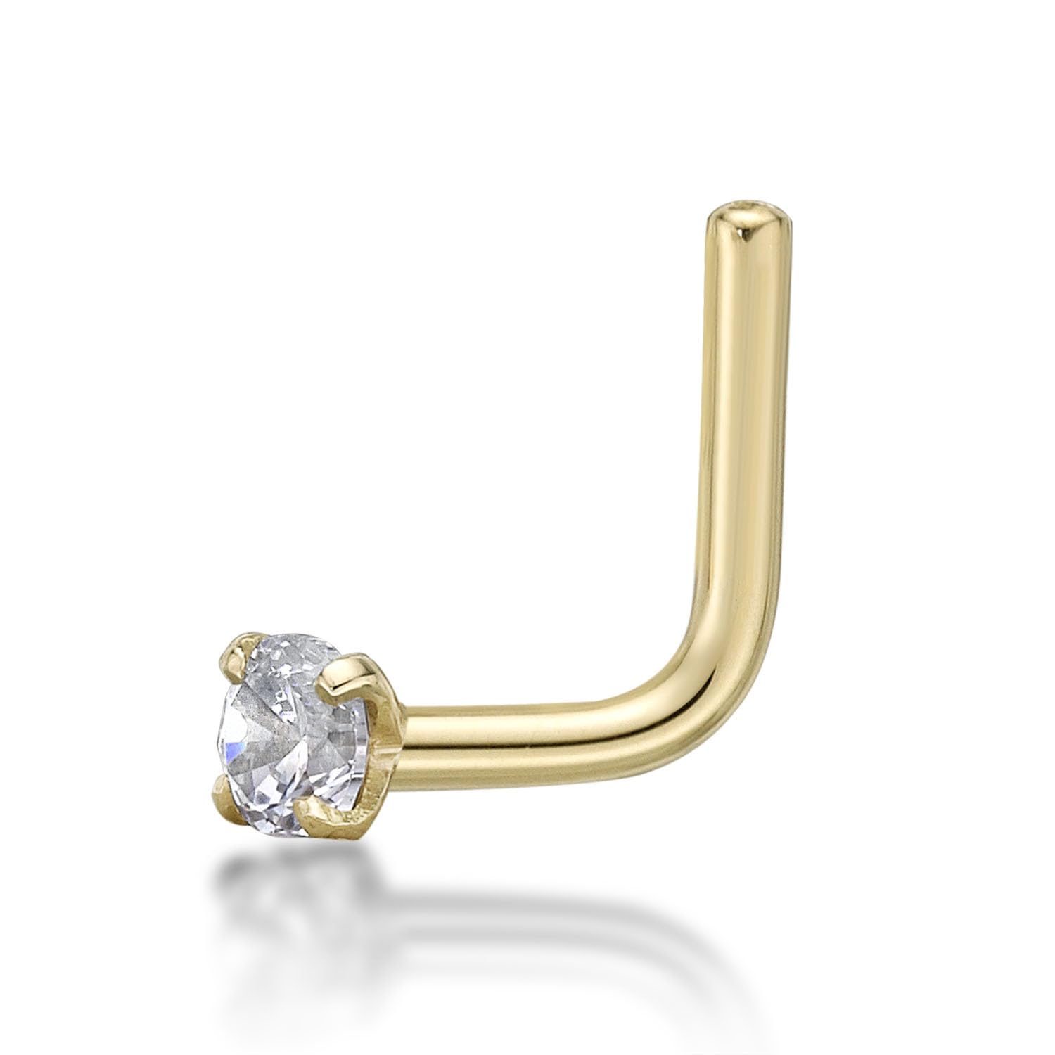 22 Gauge 14K Yellow Gold 2MM Cubic Zirconia Nose Ring
