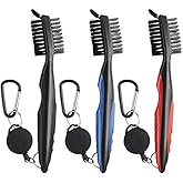 3 Pack Golf Club Brush Groove Cleaner, Dual Sided Nylon and Steel Brush with Spike Ergonomic Design Retractable Zip-line Alum