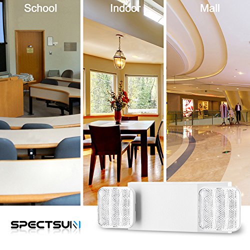 SPECTSUN Emergency Light White, Commercial Emergency Light with Battery Backup, White Emergency Light Home/Emergency Light Fixture/Emergency Sign/Emergency Light Fixture - 2 Pack (Square Head) - Thumbnail 2