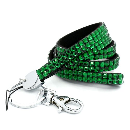 CKB Ltd 1x Bling ID GREEN Acrylic Rhinestone Style Lanyard Neck Strap Swivel Metal Clip