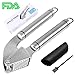 Garlic Press Stainless Steel Professional Garlic Press with Garlic Peeler Silicone Tube Roller and Cleaning Brush Bonus, Garlic Crusher/Mincer/Chopper - Large Capacity, Easy Squeeze