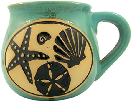 Green Beach Shells Ceramic Pottery Style Coffee Mug, 14 oz
