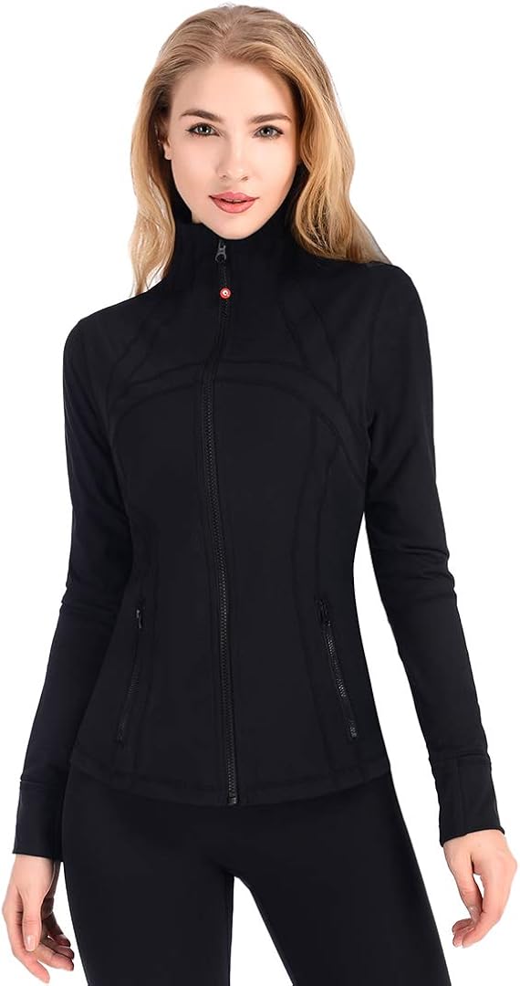 qualidyne Womens Sports Running Yoga Jacket Slim Fit Full Zip Track Jacket Turtleneck Workout Jacket: Clothing