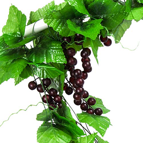 Molliy 8FT 5pcs Artificial Greenery Chain Grapes Vines Leaves Foliage Simulation Fruits for Home Room Garden Wedding Garland Outside Decoration