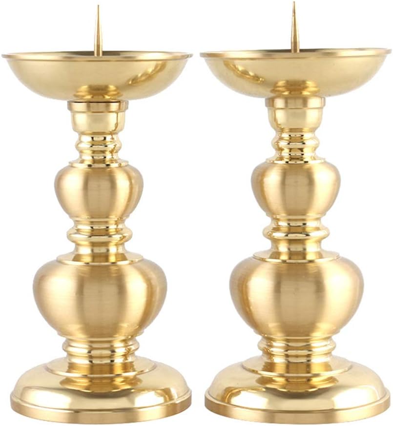 DQM Set of 2 Brass Pillar Candle Holders, Wedding Centerpieces Candlestick Holders, Candle Holder Display Stand, Suitable for Special Events