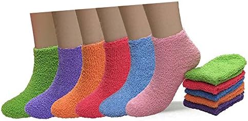 New 6 Pairs Women's Multi Color Soft Cozy Fuzzy Slipper Warm Socks Size 9-11 (Candy Color)