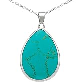 Gem And Harmony Turquoise Teardrop Pendant Necklace in Sterling Silver with Chain