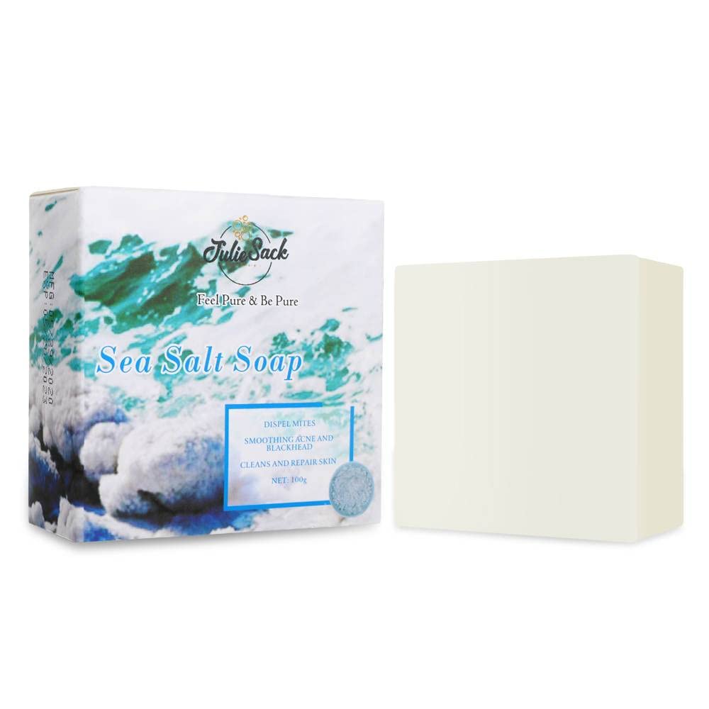 JulieSack Natural Organic Sea Salt Essential Oil Handmade Goats Milk Exfoliating Soap Bar| Acne & Pimples and Blackhead Cleaner | Comfortable Exquisite Foam For All Skin Type – 100gm