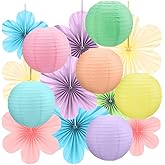 15Pcs Pastel Spring Classroom Decor Kit,Hanging Paper Lanterns Paper Flowers Fans for Easter Baby Shower Birthday Party Rainbow Wall Decor