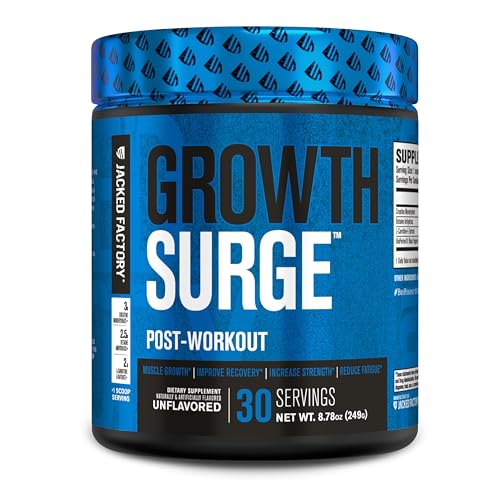 Jacked Factory Nutritional Supplement Growth Surge Creatine Post Workout Powder w/L-Carnitine, Daily Muscle Builder & Recovery with Betaine, L-Carnitine L-Tartrate, Unflavored, 10.68 Ounce