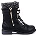 Link Mango-31 Girls Kids Round Toe Military Lace Up Knit Ankle Cuff Low Heel Combat Boots,Black,3