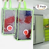 Flee Set of 2 Wall Mount Plastic Bags Holder Hanging Grocery Bag Container Plastic Grocery Bag Saver Mesh Grocery Bag Dispenser for Kitchen Bathroom Office