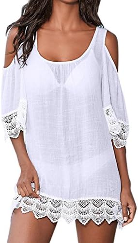 WuyiMC Cardigan Women’s Lace Cover-ups Summer Kimono Beach Bikini Covers Swimwear Beachwear (White, M)