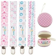 Babygoal Baby Girl Pacifier Clips with Pacifier Case, 4 Pack Metal Teething Clips & Baby Shower Gift Fits All Pacifier Styles