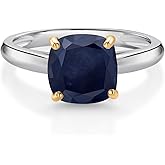 Gem Stone King 10K White and Yellow Gold Gemstone Birthstone Solitaire Engagement Ring For Women | Cushion 8MM | Wedding Anniversary Promise Ring For Women | Available In Size 5, 6, 7, 8, 9