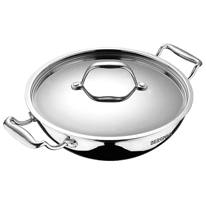 Buy Bergner Argent Tri Ply Stainless Steel Kadhai with Stainless Steel