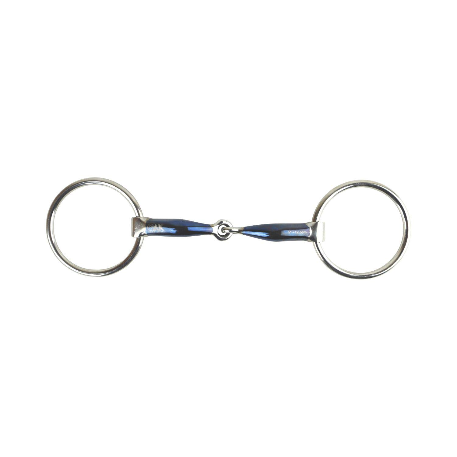 AK Loose Ring Snaffle with Sweat Iron with Curved Mouthpiece Horse Riding Bits (5'', Blue-Silver)