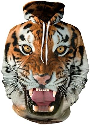 3d Digital Print Big Pockets Drawstring Hoodie Sweatshirt Jacket (XL, Tiger)