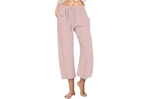 Women Summer Slacks Loose Wide Leg Capri Pants Lightweight Cotton Linen Cropped Pant with Pockets Beach Capris